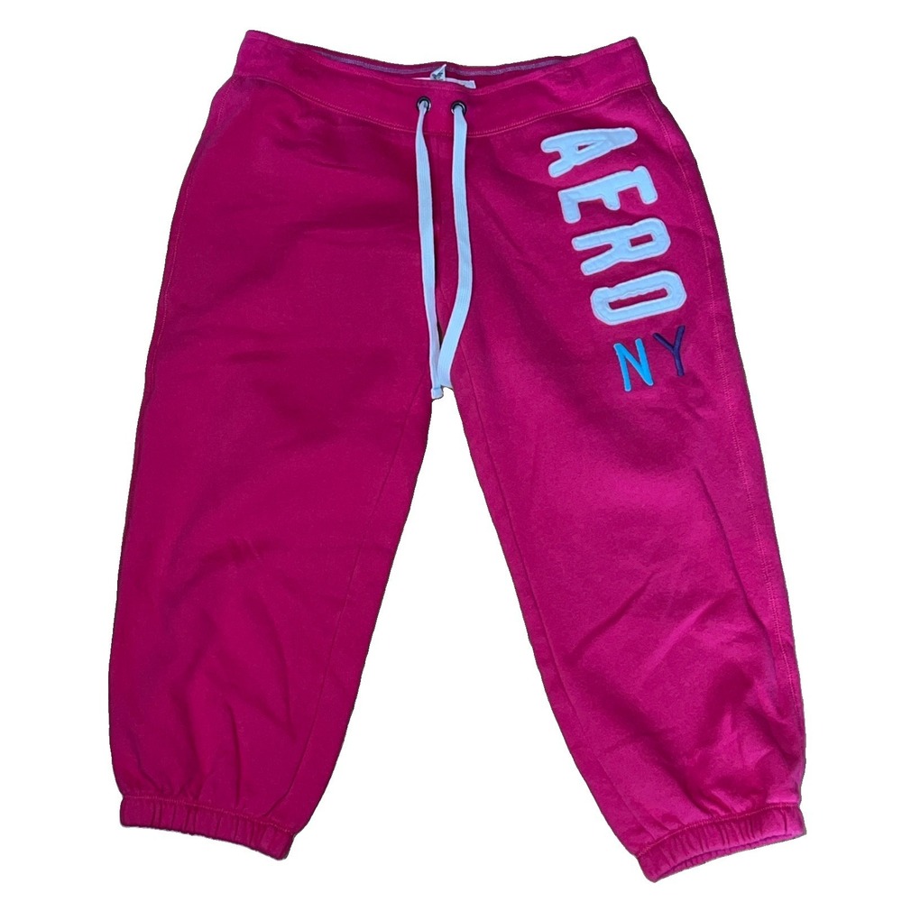 Y2K Aeropostale NY Low Rise Cropped Capri Sweatpants Medium Baggy Pink Retro